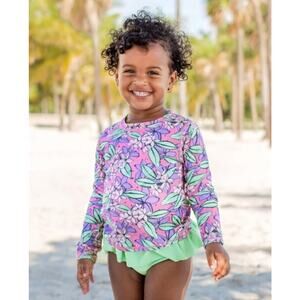 RUFFLE BUTTS “VIOLET VALLEY” RASH GUARD TOP size 6